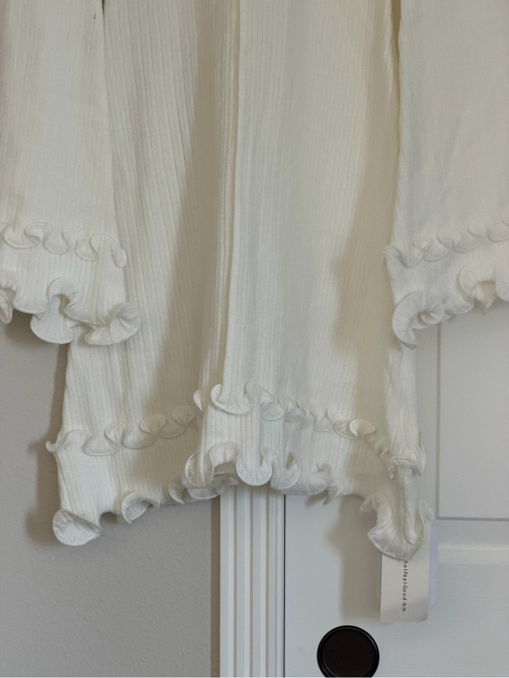 Commense Cream Ribbed Long Sleeve Top with Ruffle Edges - Picture 2 of 4